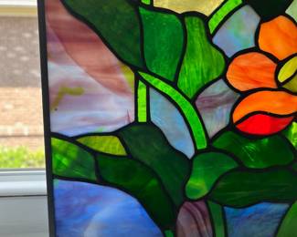L6 - $50. Stained Glass Window Hanging. Measures 11" x 16". No issues noted.
