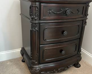 L46 - $100. PAIR of nightstands. Measures 24" x 17" x 28.5" tall. 2013 Manufacture Date. Very good condition. All drawers work as they should.