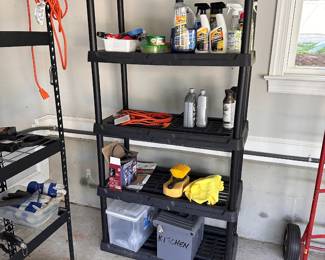 L97 - $15. Plastic Shelf. Measures 36" x 18" x 71" tall. Disassembles to move if needed.