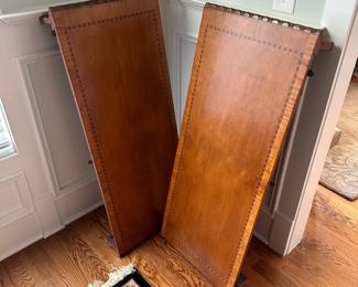 L2 - $375. Dining Table with 2 Captains Chairs, 4 regular chairs. Measures 6' long x 44" wide x 30" tall. 2 Leaves - 18" each. (Table can be 9' long full extended).
