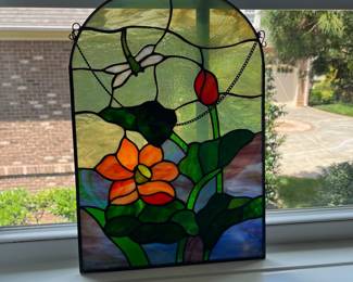 L6 - $50. Stained Glass Window Hanging. Measures 11" x 16". No issues noted.