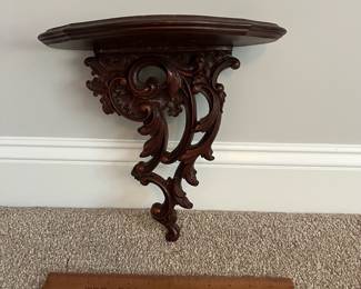 L38 - $25. Vintage Syroco Wood Wall Shelf. Made in USA. Measures 11" x 5.75" deep x 11.5" tall.