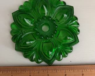L51 - $45 Set of 3 Pressed Glass Drapery Tie Backs. Green glass.
