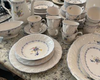L32 - $75. Nikko Tableware China "Blue Peony". Most pieces are crazed - priced as is.