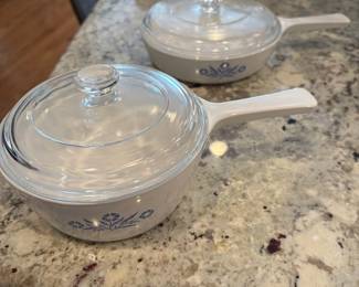 L59 - $25 PAIR. Blue Cornflower, Corning Ware 6.5" P-83-B & & P-82-B 1.5 Pint.
