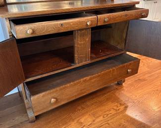 L11 - $275. Antique Quarter Sawn Oak Buffet / Server. Beautiful condition. Original Mirror.