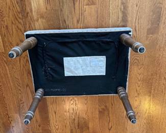 L28 - $25. Small upholstered entry bench. Measures 26" x 18" x 17" tall. Very good condition. Has adjustable feet.