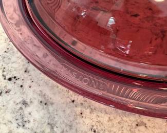 L57 - $20. Corning Visions Cranberry Lidded Dish. 16". Oven, Microwave & Freezer Safe.