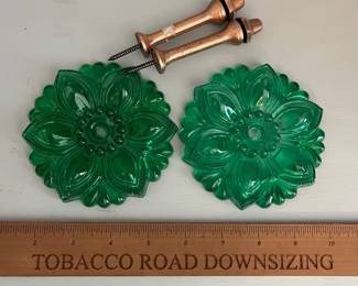 L54 - $20 Set of 2 Pressed Glass Drapery Tie Backs. PAINTED green - not green glass.