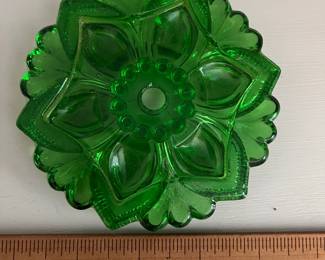 L51 - $45 Set of 3 Pressed Glass Drapery Tie Backs. Green glass.