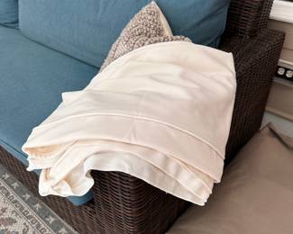 L12 - $1500. Pottery Barn Torrey Wicker Square Arm Grand Outdoor Sofa & Ottoman. Measures 110" x 40" x 30.5" tall. Includes all weather cover & white replacement cushion covers. Ottoman is 76" x 33" x 11.5" tall (15" tall with cushion). Gentle wear on cushions but the wicker frames are in excellent condition - no issues noted.
