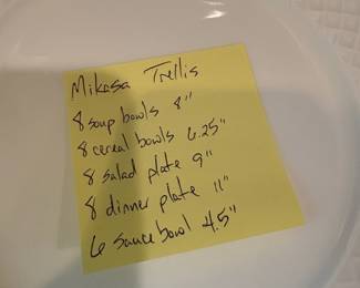 L60 - $100. Mikasa Trellis. Service for 8 - 2 bowls. Bone China. Dishwasher & Microwave Safe.