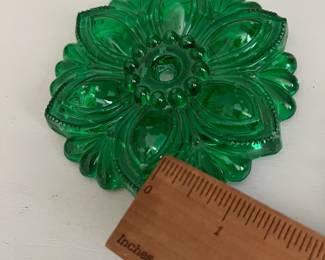 L54 - $20 Set of 2 Pressed Glass Drapery Tie Backs. PAINTED green - not green glass.