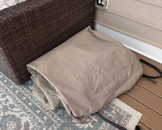 L12 - $1500. Pottery Barn Torrey Wicker Square Arm Grand Outdoor Sofa & Ottoman. Measures 110" x 40" x 30.5" tall. Includes all weather cover & white replacement cushion covers. Ottoman is 76" x 33" x 11.5" tall (15" tall with cushion). Gentle wear on cushions but the wicker frames are in excellent condition - no issues noted.