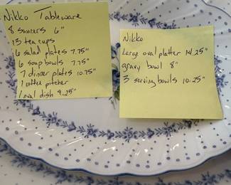 L32 - $75. Nikko Tableware China "Blue Peony". Most pieces are crazed - priced as is.