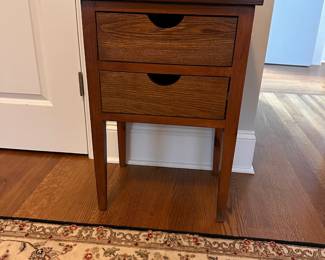 L81 - $10. 2 Drawer Office Cabinet. Measures 17.5" x 13.5" x 26" tall. Pressed wood. Very good condition.