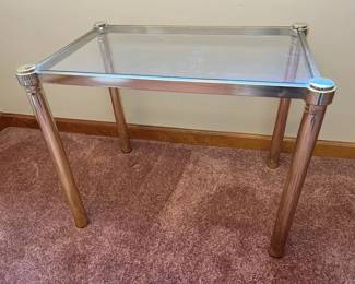 122 Vintage Hollywood Regency Glass Top Side Table