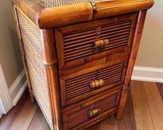 122 Bamboo Rattan 3Drawer Accent Table
