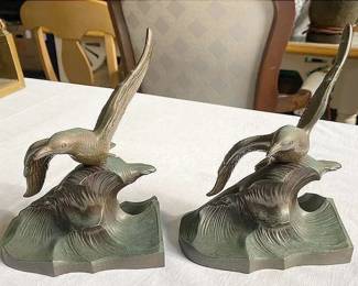 Bronze Seagull On Wave Bookends