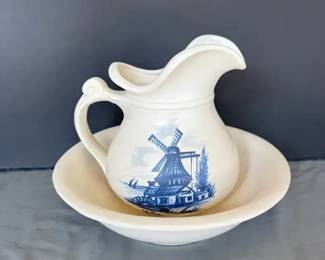 Vintage McCoy Pottery White Pitcher  USA Platter  Farmhouse Ironstone Style Set