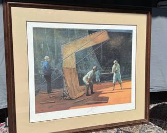Lance Richbourg Signed Lithograph Watching Travis Jackson LE 7595 Baseball Art Framed