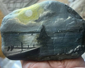 Lot 24: Jason Izumi 1984 Painting On Rock Portland Head Lighthouse