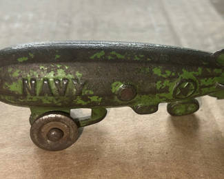 Lot 54: 1920s Hubley Cast Iron Navy Blimp Dirigable Pull Toy 4.25”