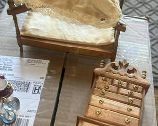 Lot 32: Formez & Shackman Dollhouse Highboy & Canopy Bed Vintage