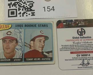 Lot 154: 1965 Topps Reds Rookie Stars 264 Ted Davidson With COA