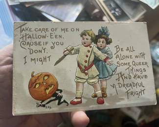 Lot 78: 1911 Halloween Postcard Killing The Pumpkin