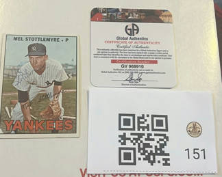 Lot 151: Mel Stottlemyre 1967 Yankees Autographed Topps Baseball Card With Coa
