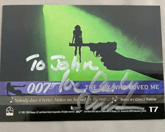 Lot 92: James Bond Trading Card Signed By Carly Simon From The Spy Who Loved Me
