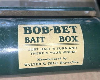 Lot 55: Bob-Bet Green Metal Fishing Bait Worm Box Beaver WI MCM