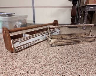 Wooden antique tool box & decorative wooden caddy