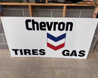 Chevron Original Porcelain sign! Super clean! Vinyl letters added but easily removed! 