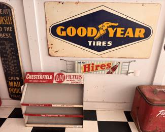 Goodyear Double sided original! Hires Original immaculate door push! Rare Chesterfield & L & M combo Counter display.