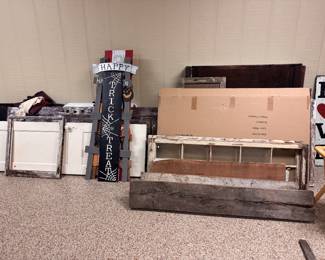 Sorting through a PILE of cool antique doors, windows and slabs of antique wood!
