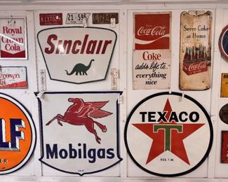 Gulf, Sinclair, Mobilgas, & Texaco heavy duty metal reproductions, all double sided! 