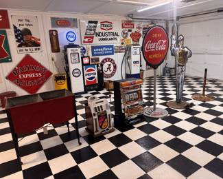 Vintage wash tub, 2 slot machines that work as they should. original Coke lollipop with original base, 1950's Coke School Crossing Guard & Coke Original Lollipop base!