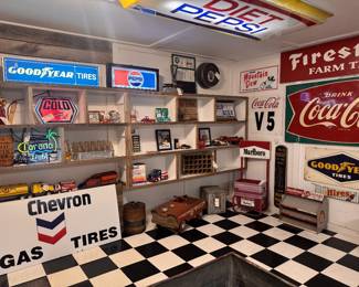 TONS of light up signs in this sale and lots of smalls! Chevron original porcelain with vinyl letters added (easily removed, 2 available), original logo. 