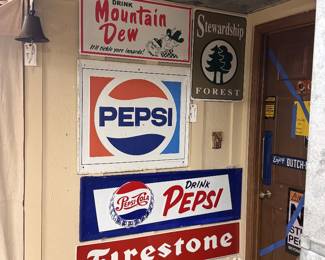 Mountain Dew repop, Pepsi (Original White) Pepsi (Repop Blue) NOS Firestone sign!