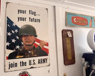 DOUBLE SIDED original US Army Recruitment sign! USA! Orange Crush original!