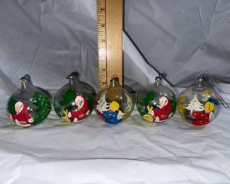 5 Mirror Ball hand Painted Glass Christmas Ornaments $25.00