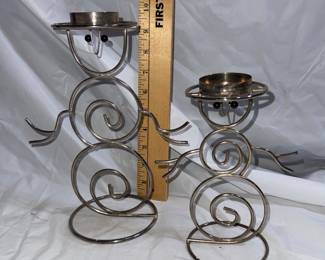 2 Snowman Metal Candlesticks $12.00
