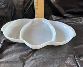 Divided Milk Glass Dish $6.00