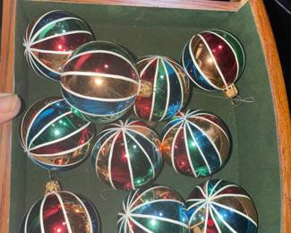 10 Striped Glass Christmas Ornaments $20.00