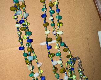 Blue and Green Multi Strand Necklace $8.00