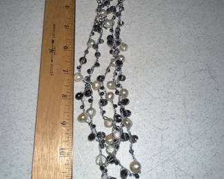 Black and Pearl Multi Strand Necklace $6.00