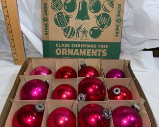 Box of 12 Pink and Red Shiny Brite Christmas Ornaments $20.00