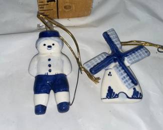2 Delft Ceramic Christmas Ornaments $6.00